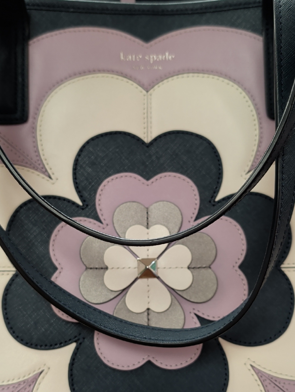Kate Spade Reiley Navy Tote with Pink and Cream Floral Applique In EUC - Picture 2 of 7